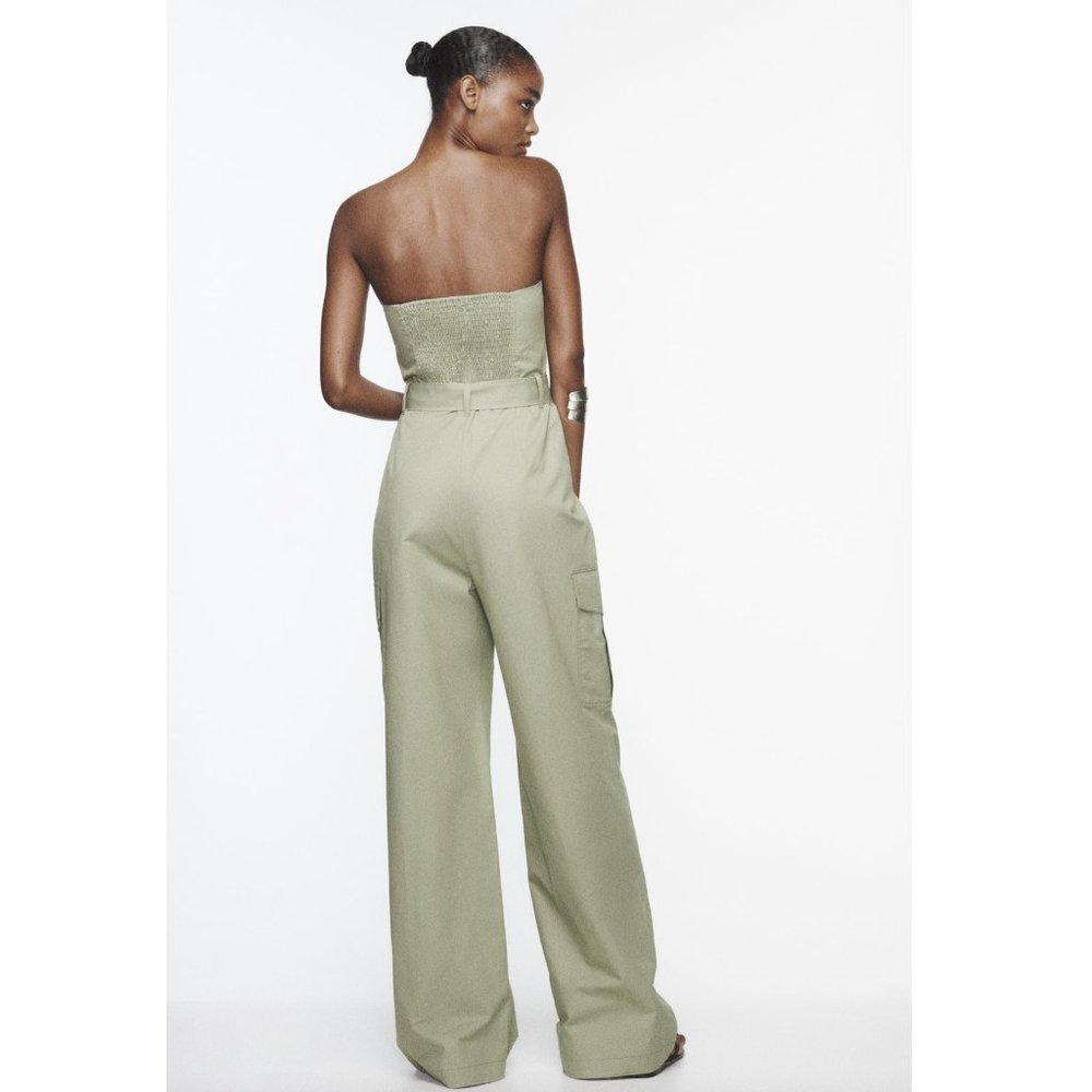 Zara Strapless Jumpsuit Light Khaki NWT - Picture 9 of 11